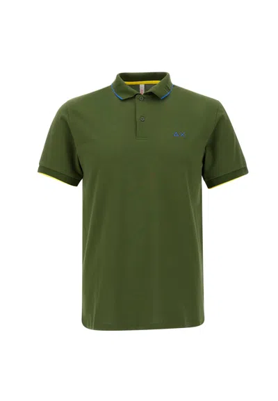Sun 68 Small Stripe Cotton Polo Shirt In Verde Scuro