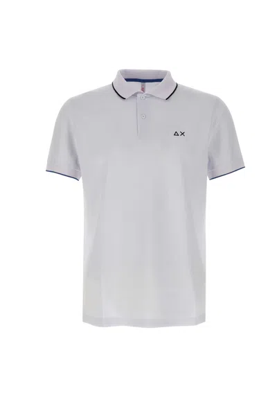 Sun 68 Small Stripe Cotton Polo Shirt In White