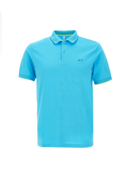 Sun 68 Small Stripe Polo Shirt Cotton In Light Blue