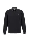 Sun 68 Small Stripes Cotton Long Sleeve Polo In Black
