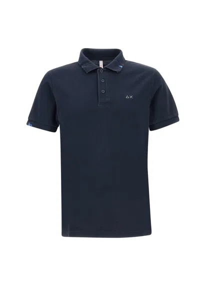Sun 68 Solid Cotton Polo Shirt In Blue
