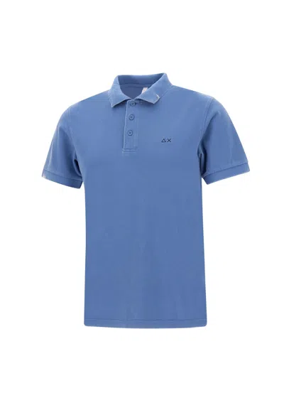 Sun 68 Solid Cotton Polo Shirt In Blue