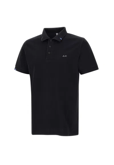 Sun 68 Solid Cotton Polo Shirt  In Black