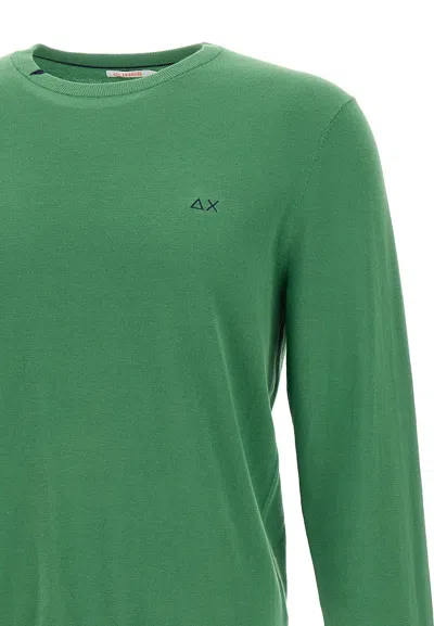 Sun 68 Solid Cotton Sweater In Verde Prato