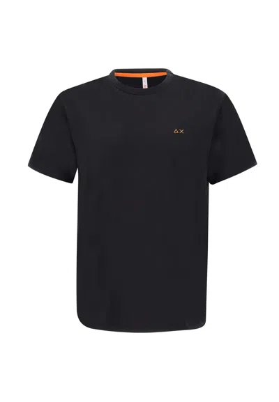 Sun 68 Solid Cotton T-shirt In Black
