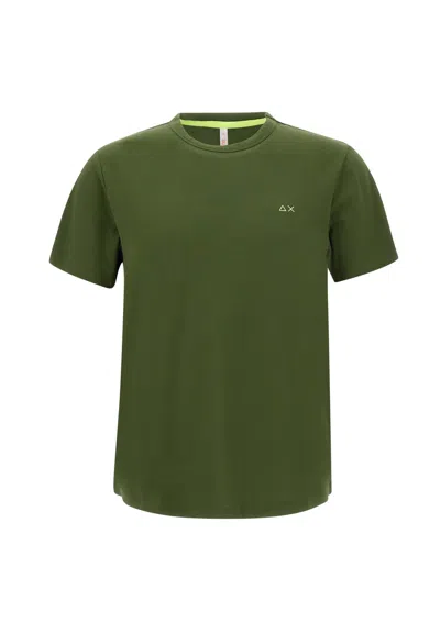 Sun 68 Solid Cotton T-shirt In Green