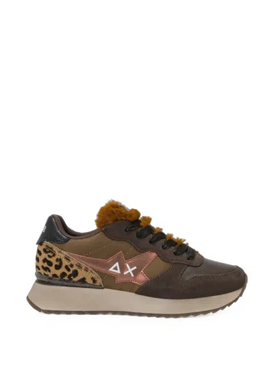 Sun 68 Stargirl Animalier Faux-fur Sneakers In Burgundy