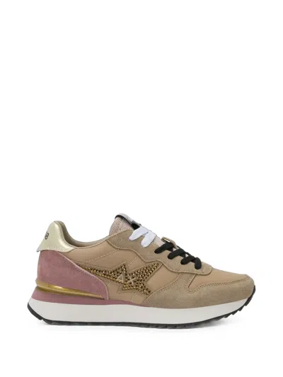 Sun 68 Stargirl Crystal-embellished Panelled Sneakers In Neutral