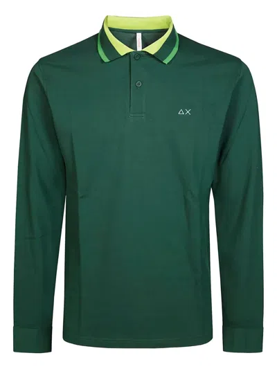 Sun 68 Striped-collar Polo Shirt In Green