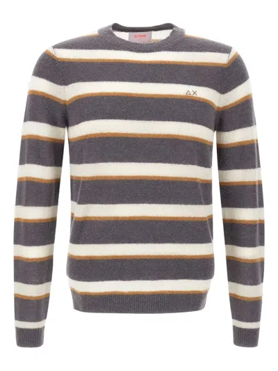Sun 68 Striped Crew-neck Sweater In Gray