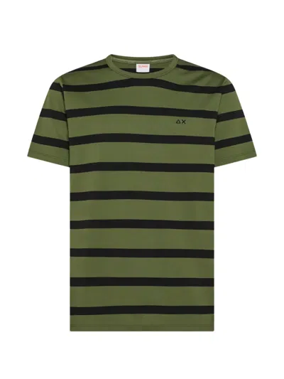 Sun 68 Striped Crew Neck T-shirt In Green