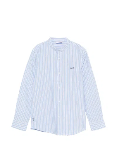 Sun 68 Striped Mandarin-collar Shirt In Blue
