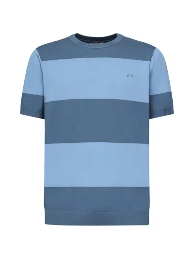 Sun 68 Striped T-shirt With Logo In Blue
