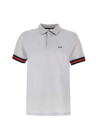 Sun 68 Stripes Cotton Polo Shirt In White