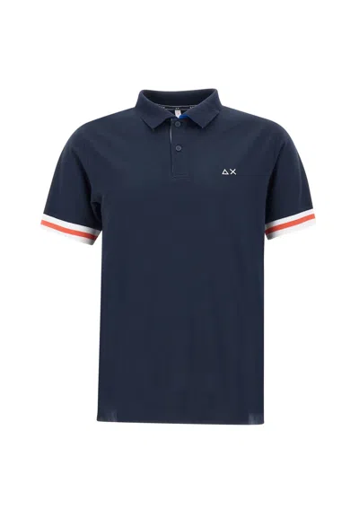 Sun 68 Stripes Cotton Polo Shirt In Blue