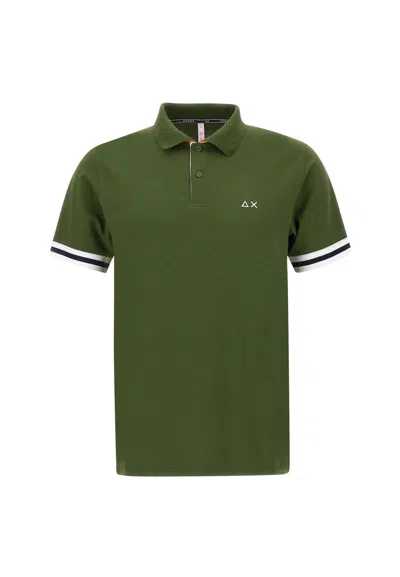 Sun 68 Stripes Cotton Polo Shirt In Green