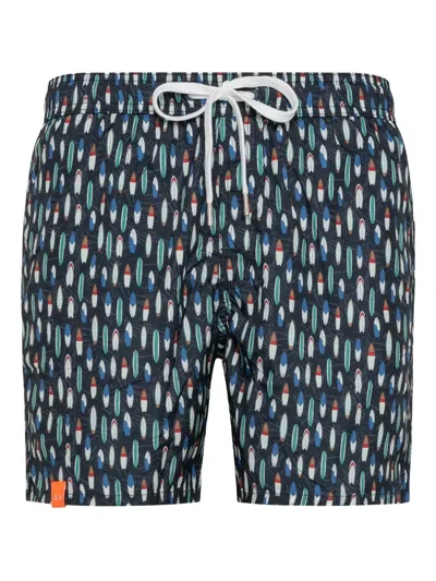 Sun 68 Surfboard-print Swim Shorts In Multi