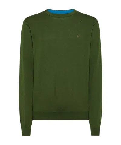 Sun 68 Sweater Elbow Contrast Color Dark Green