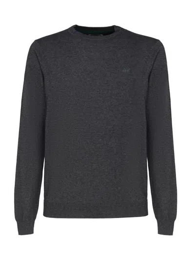 Sun 68 Sweater With Logo In Grigio Scuro