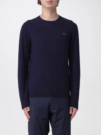 Sun 68 Embroidered-logo Crew-neck Cotton Jumper In Blue