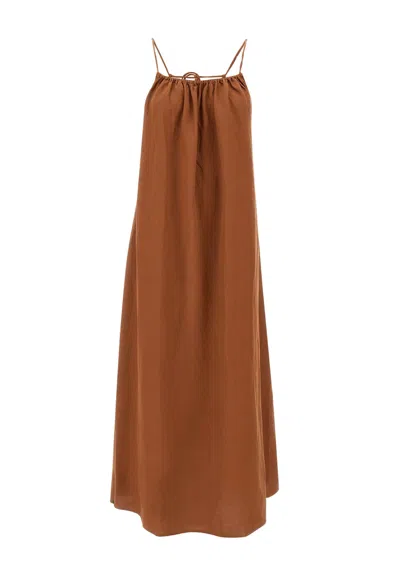 Sun 68 Tank Linen And Viscose Dress In Brown