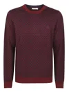 Sun 68 Textured Zigzag Knit Sweater With Crew Neckline In Burgundy