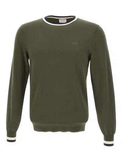 Sun 68 Tipped-collar Crew-neck Sweater In Green