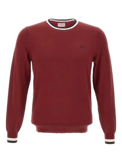 Sun 68 Tipped Crew-neck Sweater In Burgundy