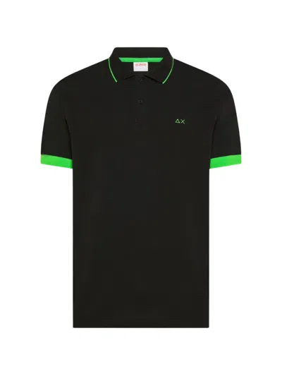 Sun 68 Tipped Logo Polo Shirt In Black