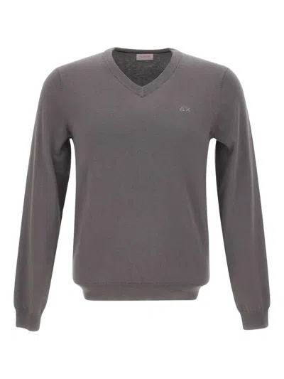 Sun 68 V-neck Embroidered Sweater In Gray