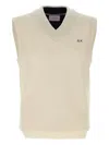 Sun 68 V-neck Logo-embroidered Vest In Neutral
