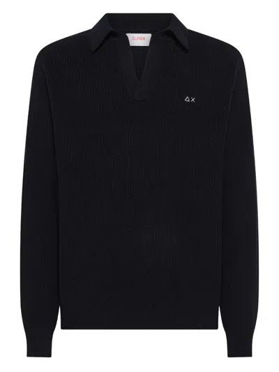 Sun 68 V-neck Logo Sweater In Blue