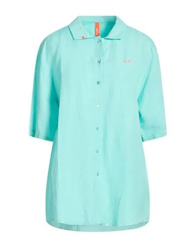 Sun 68 Woman Shirt Turquoise Size L Cotton, Polyamide, Elastane In Blue