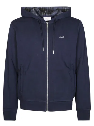 Sun 68 Zip Hoodie With Contrasting Fabric In Blue