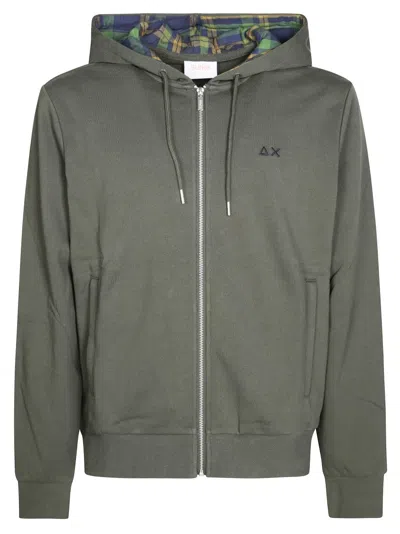 Sun 68 Zip Hoodie With Contrasting Fabric In Green