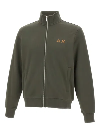 Sun 68 Zip-up Embroidered-logo Sweatshirt In Green