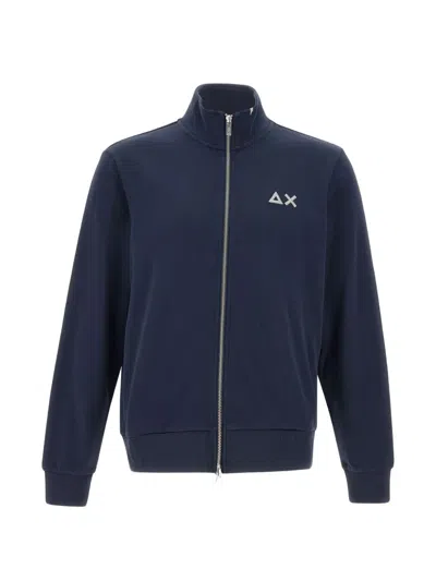 Sun 68 Zip-up Logo Sweatshirt In Blue