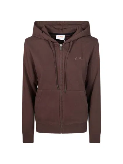 Sun 68 Zipped Hoodie In Burgundy