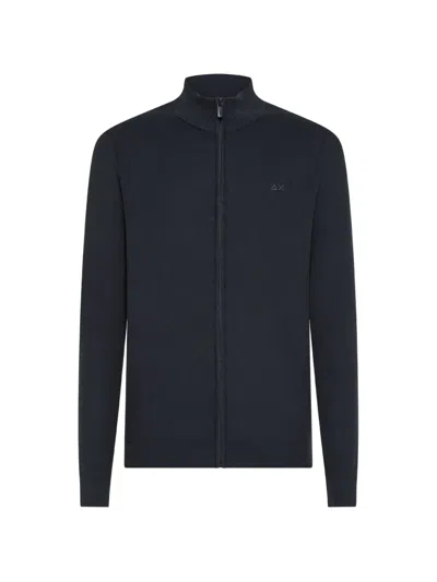 Sun 68 Zip-up Knitted Sweater In Black