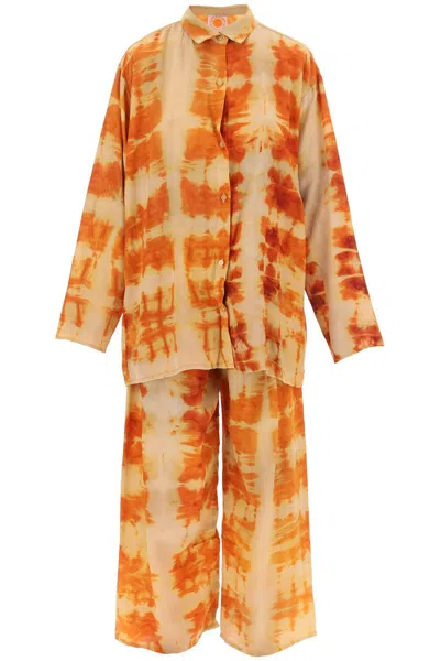 Sun Chasers 'shibori' Silk Shirt And Trousers Set In Orange