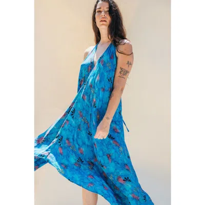 Sun Child Classic Silk Dress Sage In Blue