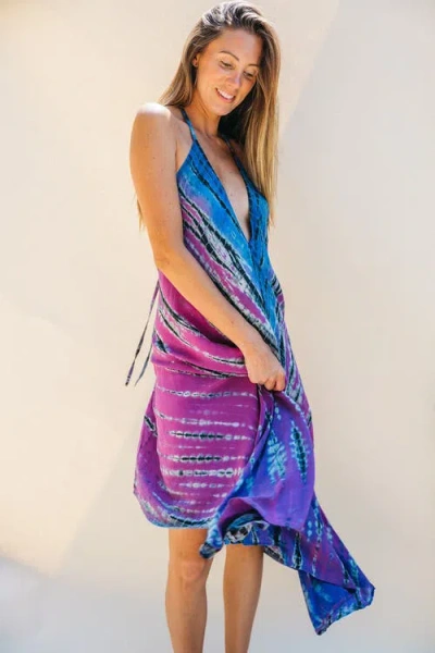 Sun Child Classic Silk Dress Zinque In Blue