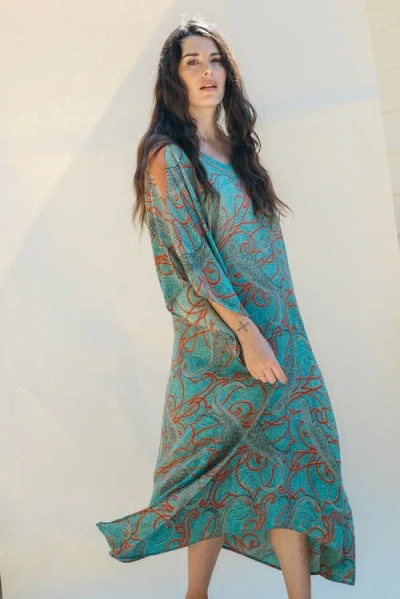 Sun Child Long Caftan Indio In Blue