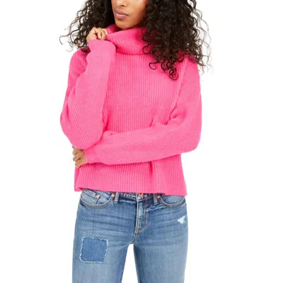 Sun + Moon Womens Crop Boxy Turtleneck Sweater In Pink