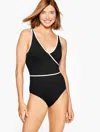 Sun Ocean Sand Misses -  V-neck One Piece - Tipped - Black - 16 Talbots