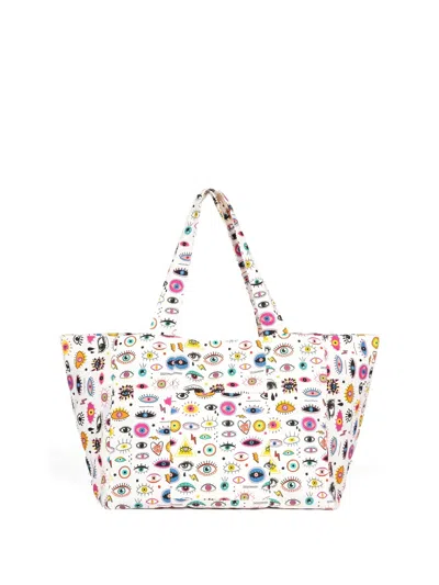 Sun Of A Beach Kids' Eye-print Cotton Tote Bag In White