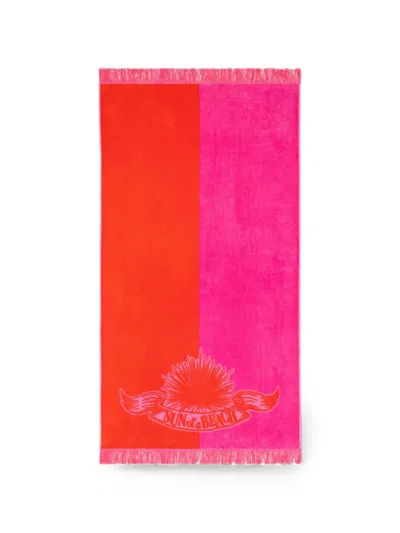Sun Of A Beach Fringe-trimmed Logo-motif Towel In Pink