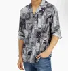 Sun + Stone Bandana Woven Rayon Shirt In Grey In Gray