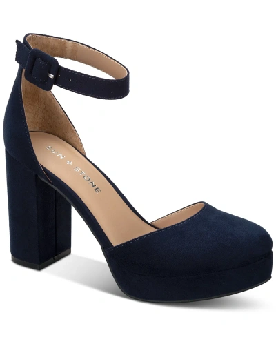 Sun + Stone Women's Birdey Ankle-strap Block-heel Platform Sandals, Created For Macy's In Navy Micro