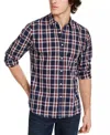 Sun + Stone Dio Shirts Men Navy Cotton Plaid Long Sleeve Casual Button Up Klss48 In Blue